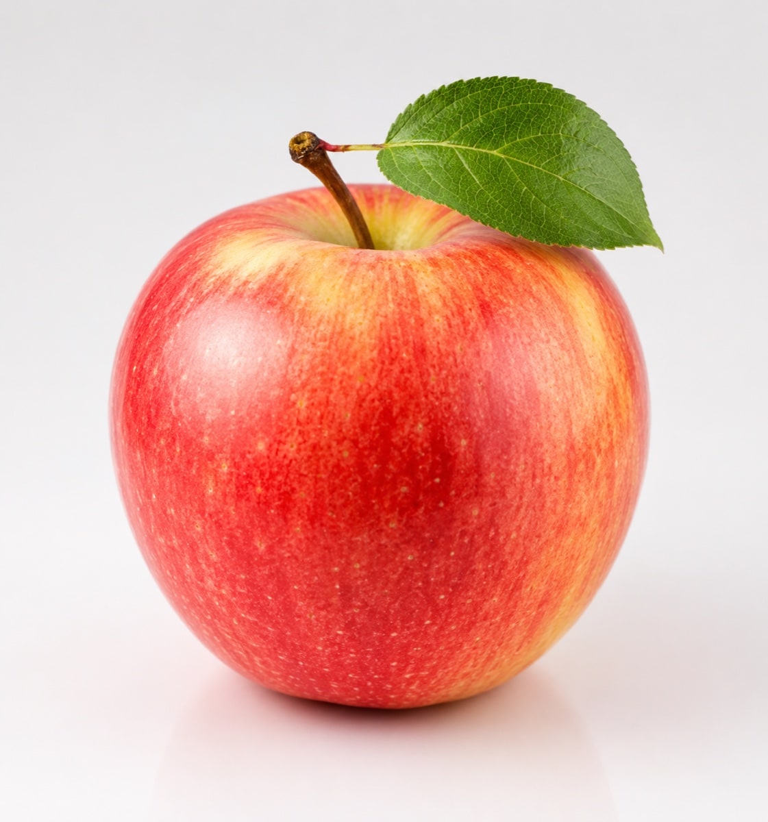 Fresh Gala apple with a green leaf